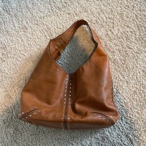 Michael Kors Cognac Leather Hobo with Silver Stud Accents
